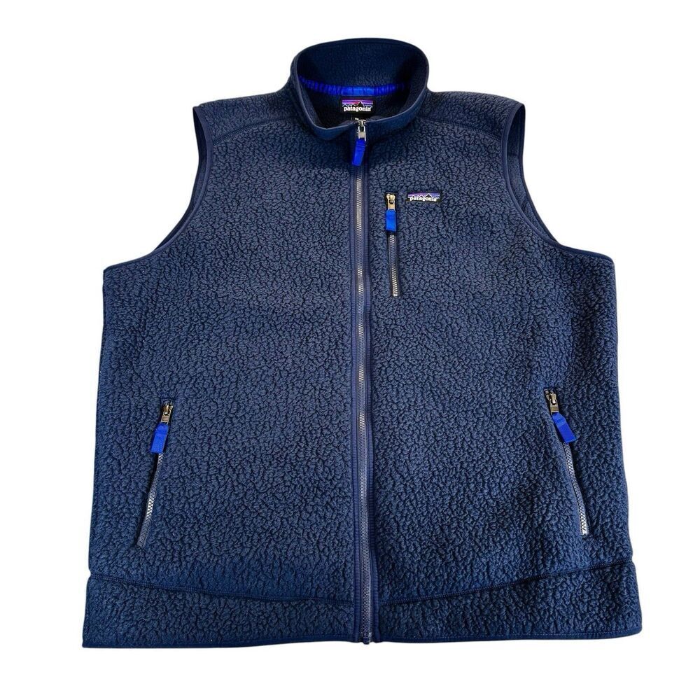 Patagonia Sz XXL Retro Pile Vest Navy Blue Mens Full Zip Gilet